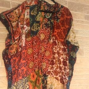 BoHo top flowy open front tassles medium EUC